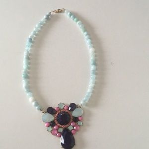 Blue stone beaded statement necklace